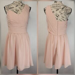 Morilee Madeline Gardner 8 babydoll Mini Dress One shoulder Layered Blushed